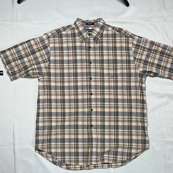 Nautica Beige and Brown Plaid Button Down Shirt - Picture 1 of 10